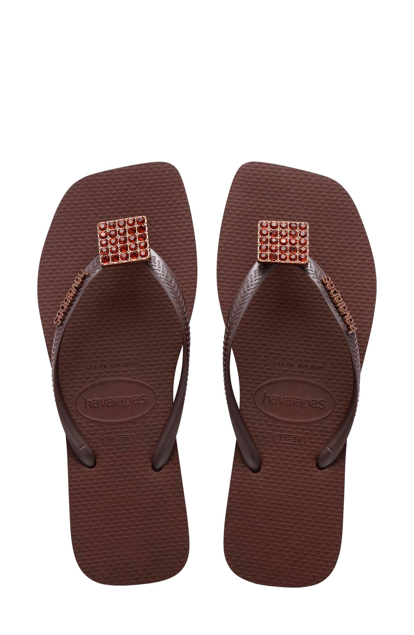 Slim Crystal Charm Flip Flop, Alternate, color, DARK BROWN