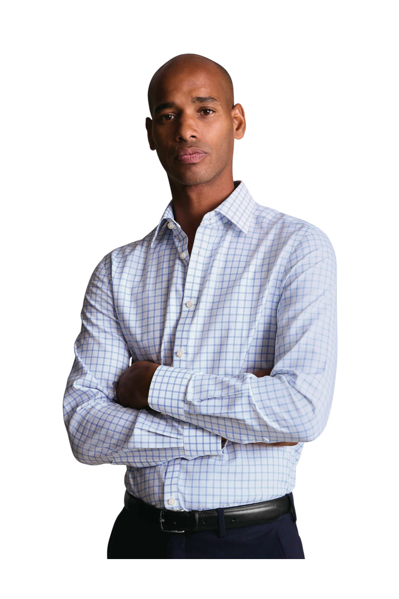 Non-Iron Twill Grid Check Shirt, Main, color, Sky Blue