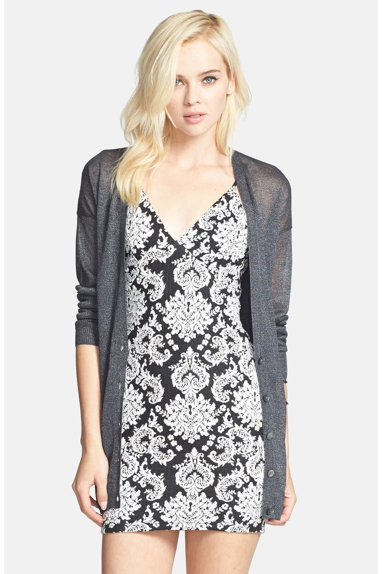 Sheer V-Neck Cardigan, Main, color, CHARCOAL