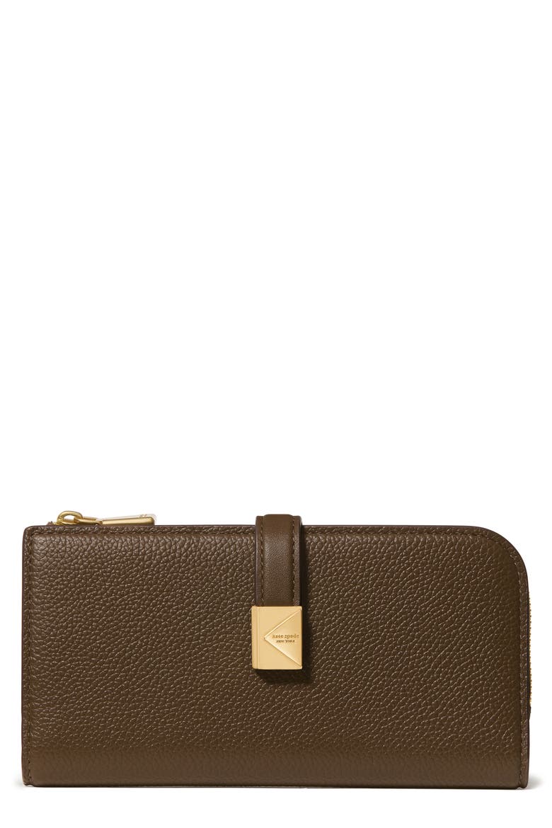 deco pebbled leather zip wallet, Main, color, BURNT SAGE