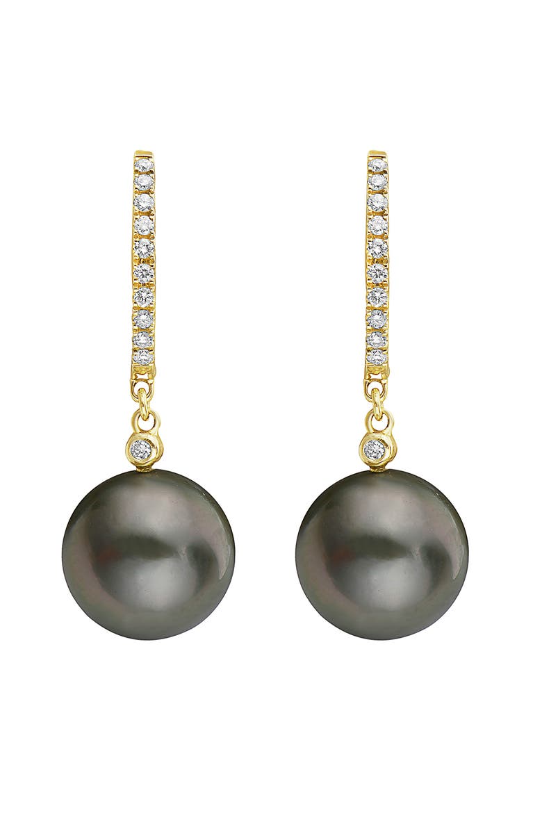 14K Yellow Gold ,Black/Tahitian Pearl Earrings, Main, color, Hematite and FW Blush Pearl