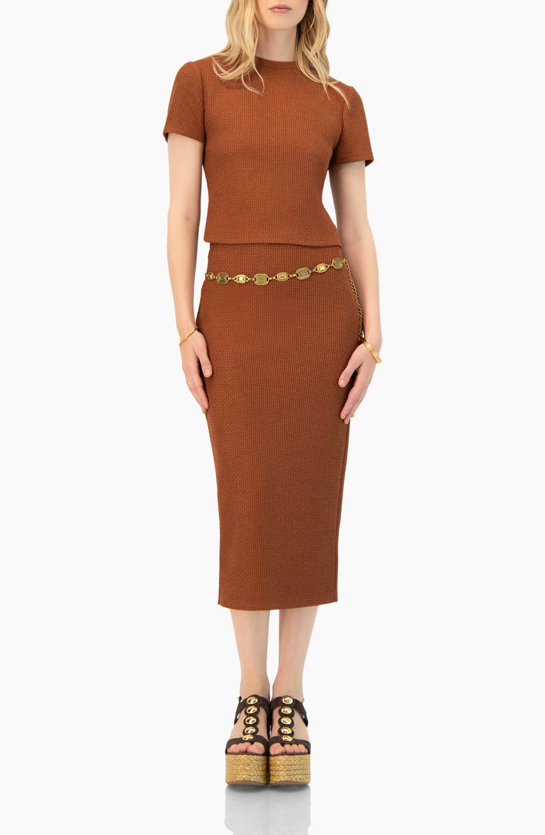 IVONNE Textured Knit Midi Skirt with Back Slit, Alternate, color, Brown
