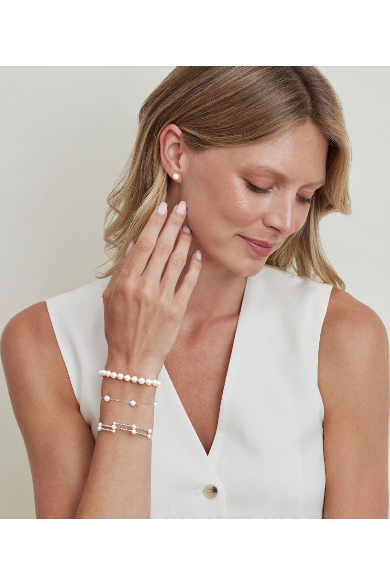 14K Gold White Freshwater Pearl Beaded Bangle Mae Bracelet, Alternate, color, White Gold Base
