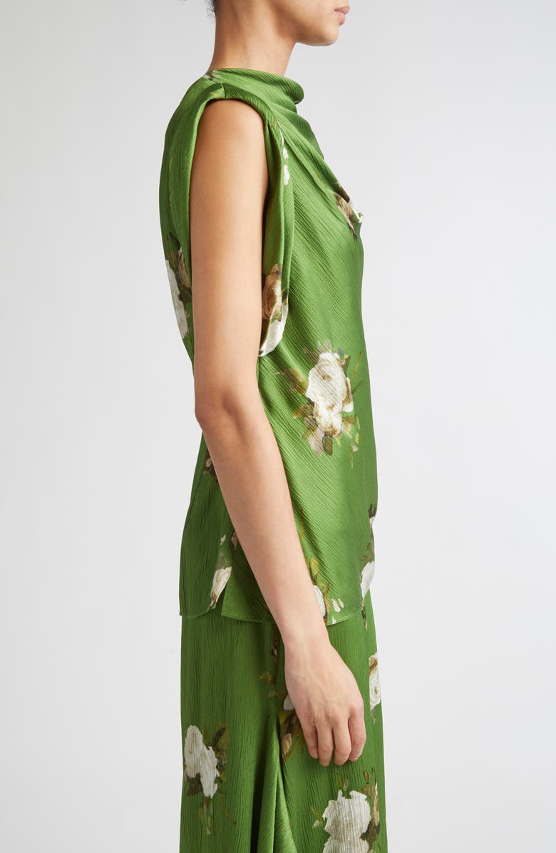 Erdem Painted Rose Print Crinkled Satin Top, Alternate, color, Painted Rose Bouquet Olive