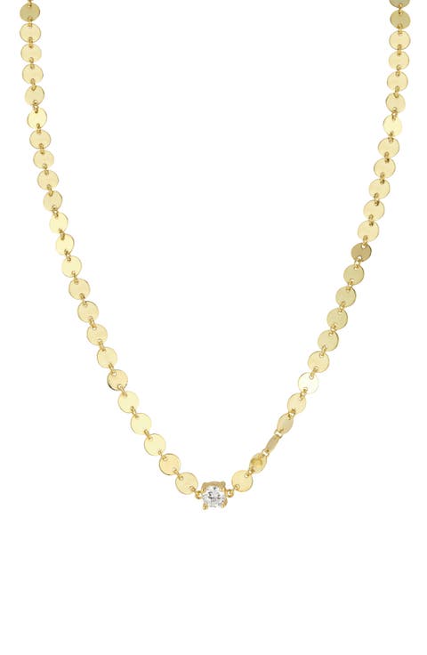 14K Gold Plated Sterling Silver CZ Disc Necklace