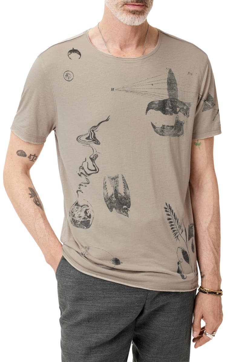John Varvatos Raw Edge Double Layer Doodle Print T-Shirt, Alternate, color, Haze Grey