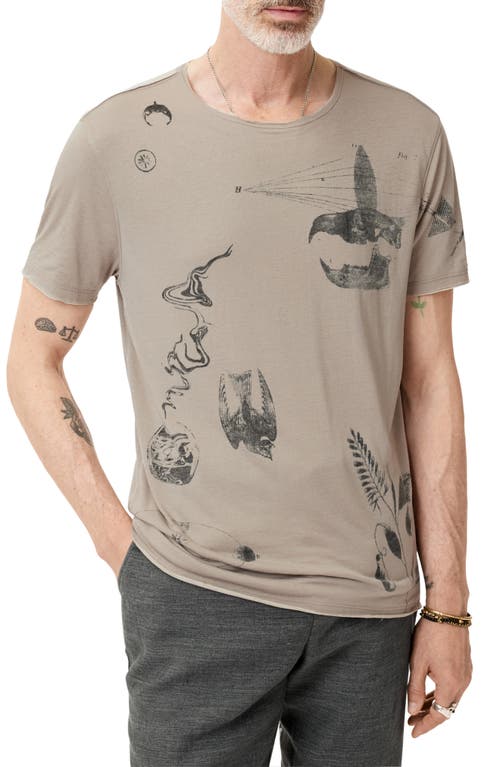 John Varvatos Raw Edge Double Layer Doodle Print T-shirt In Haze Grey