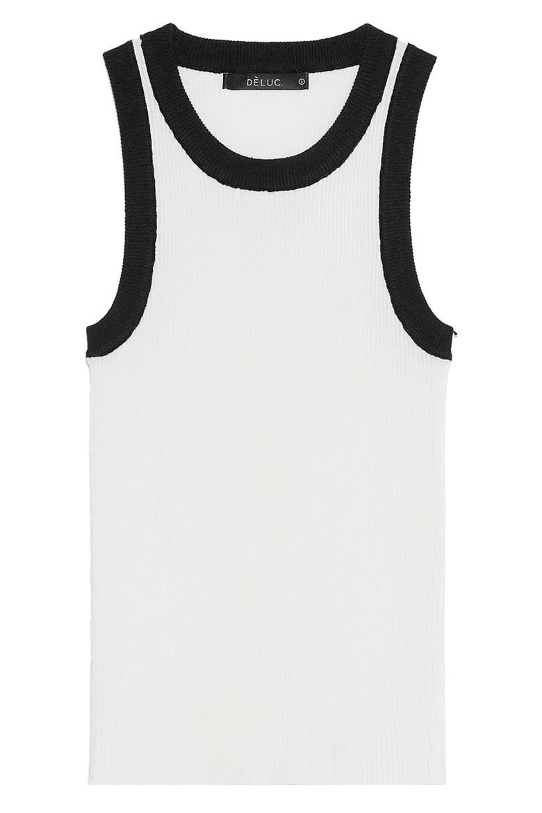 Lisboa Contrast Trim Rib Sweater Tank, Alternate, color, ECRU WITH BLACK DETAILS