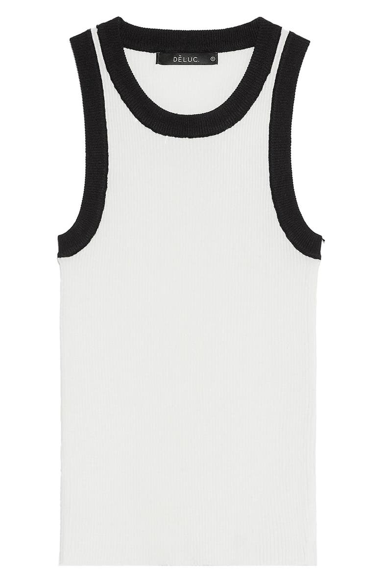 DELUC Lisboa Contrast Trim Rib Sweater Tank, Alternate, color, Ecru With Black Details