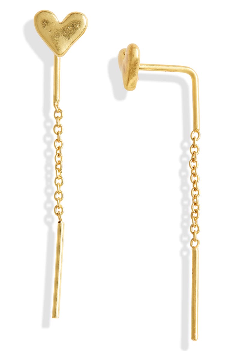 Threader Heart Earrings, Main, color, VINTAGE GOLD