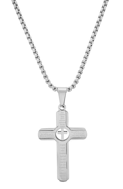 Men's Lord's Prayer Cross Pendant Necklace