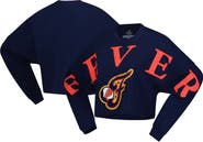 SPIRIT JERSEY Women's Spirit Jersey Navy Indiana Fever Jumbo Print Oversized Cropped Long-Sleeve T-Shirt