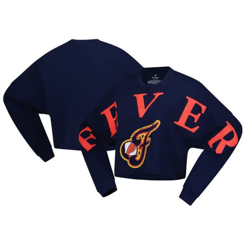 Spirit Jersey Navy Indiana Fever Jumbo Print Oversized Cropped Long-sleeve T-shirt In Blue
