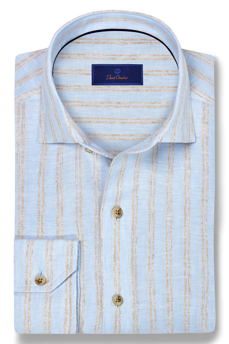 Stripe Slub Linen Button-Up Shirt, Alternate, color, SKY/ DUNE