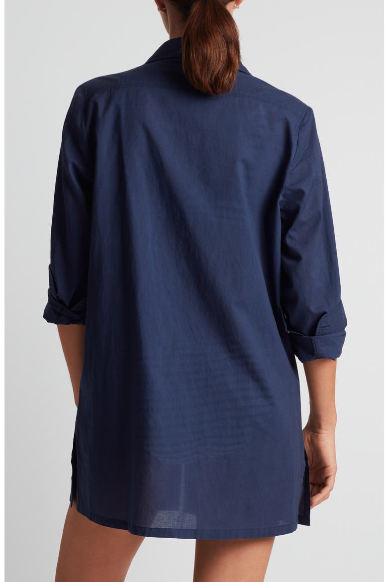 Embroidered Logo Organic Cotton Cover-Up Shirtdress, Alternate, color, DARK NAVY