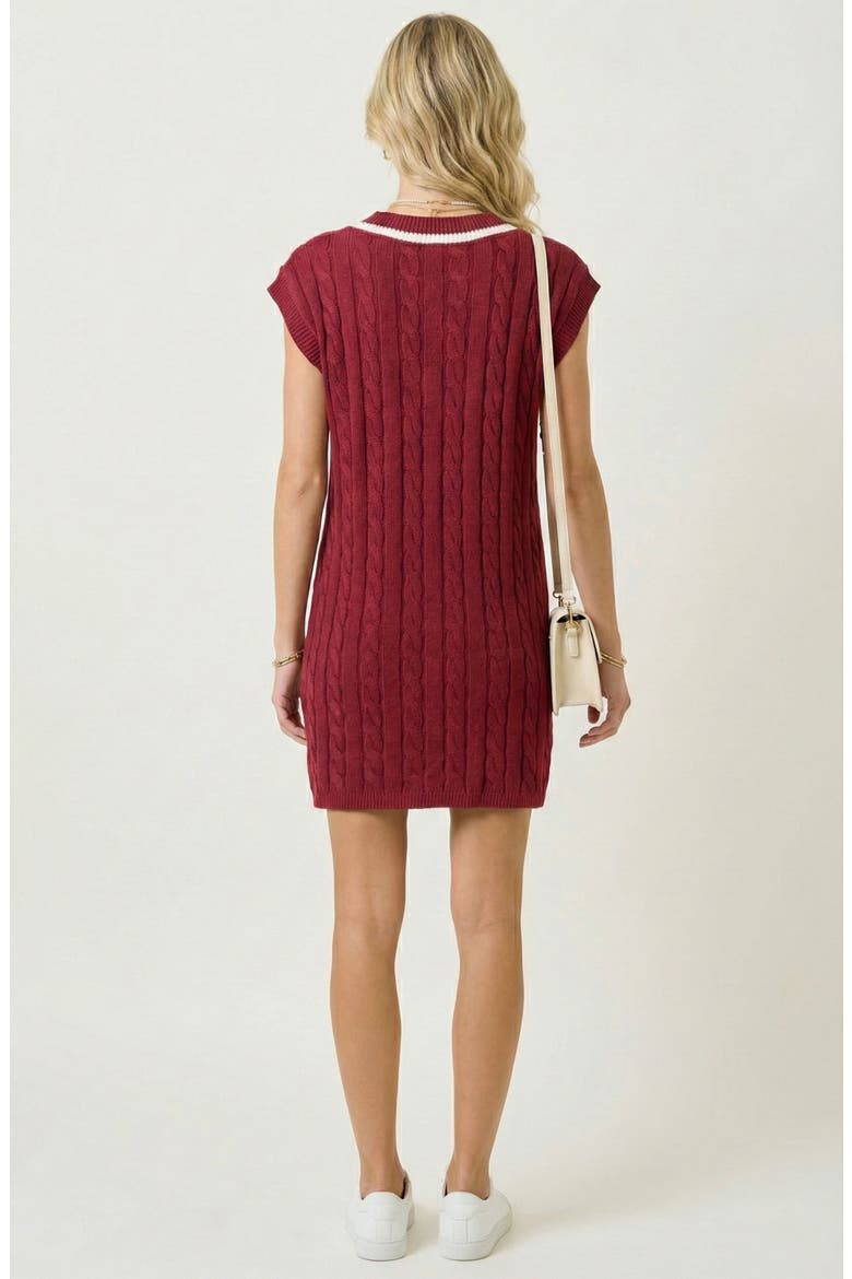 Cable-Knit Mini Sweater Dress with Pockets, Alternate, color, Burgundy