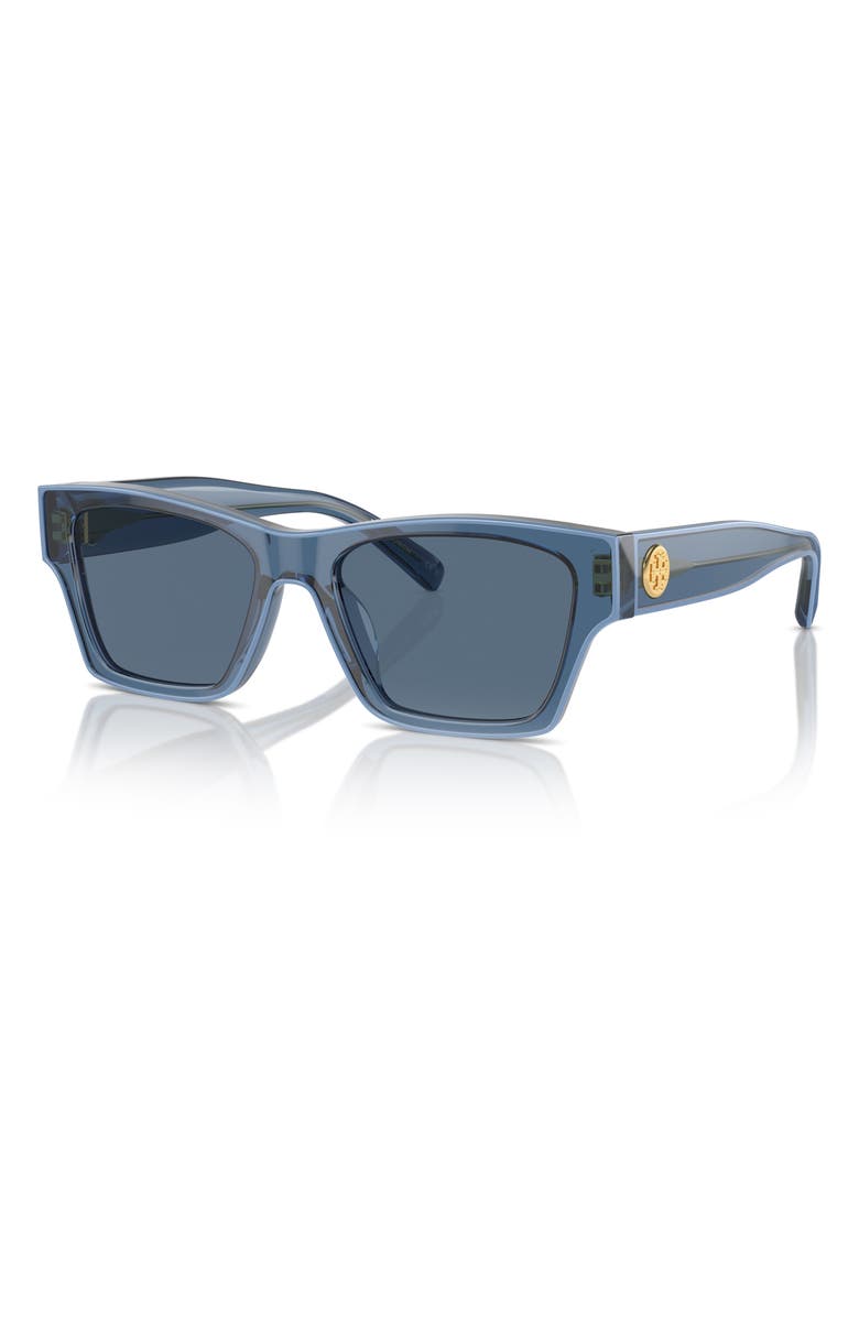 Tory Burch 53mm Rectangular Sunglasses, Alternate, color, Dark Blue