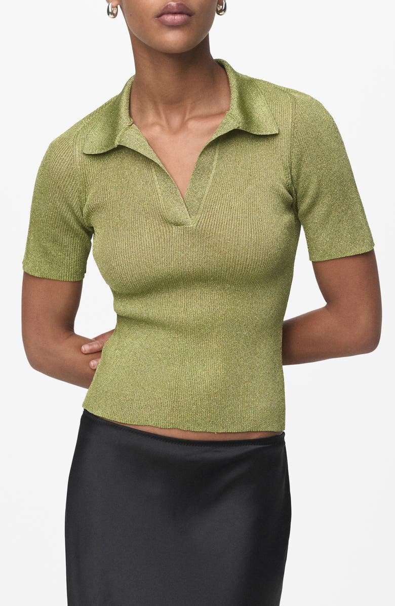 MANGO Metallic Polo Sweater, Main, color, Pastel Green