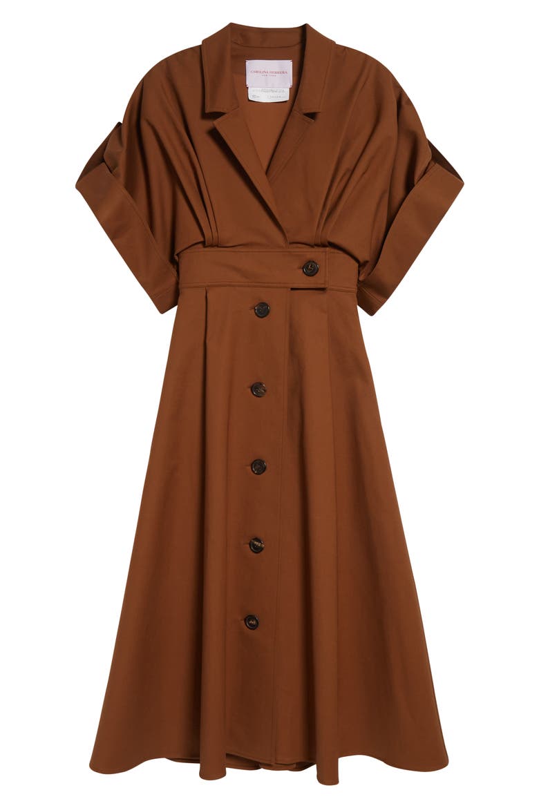 Wide Sleeve Belted Stretch Cotton Sateen Shirtdress, Alternate, color, NUTMEG