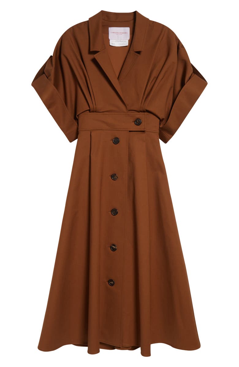 Carolina Herrera Wide Sleeve Belted Stretch Cotton Sateen Shirtdress, Alternate, color, Nutmeg