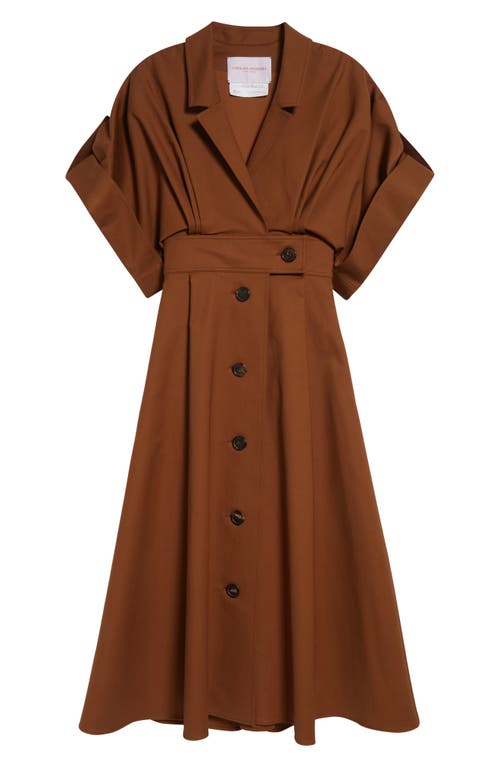 Carolina Herrera Wide Sleeve Belted Stretch Cotton Sateen Shirtdress In Brown