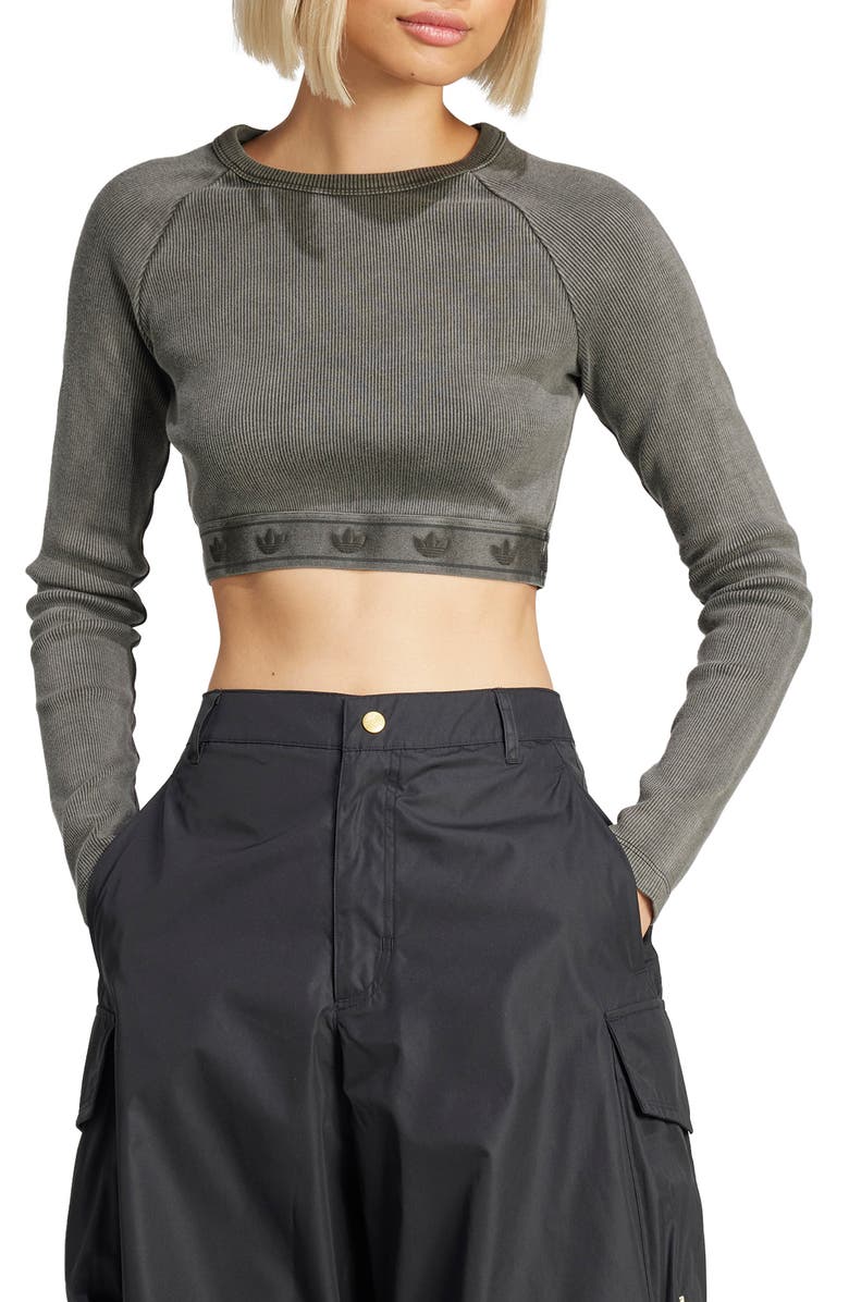 adidas Originals Long Sleeve Rib Crop Top, Main, color,