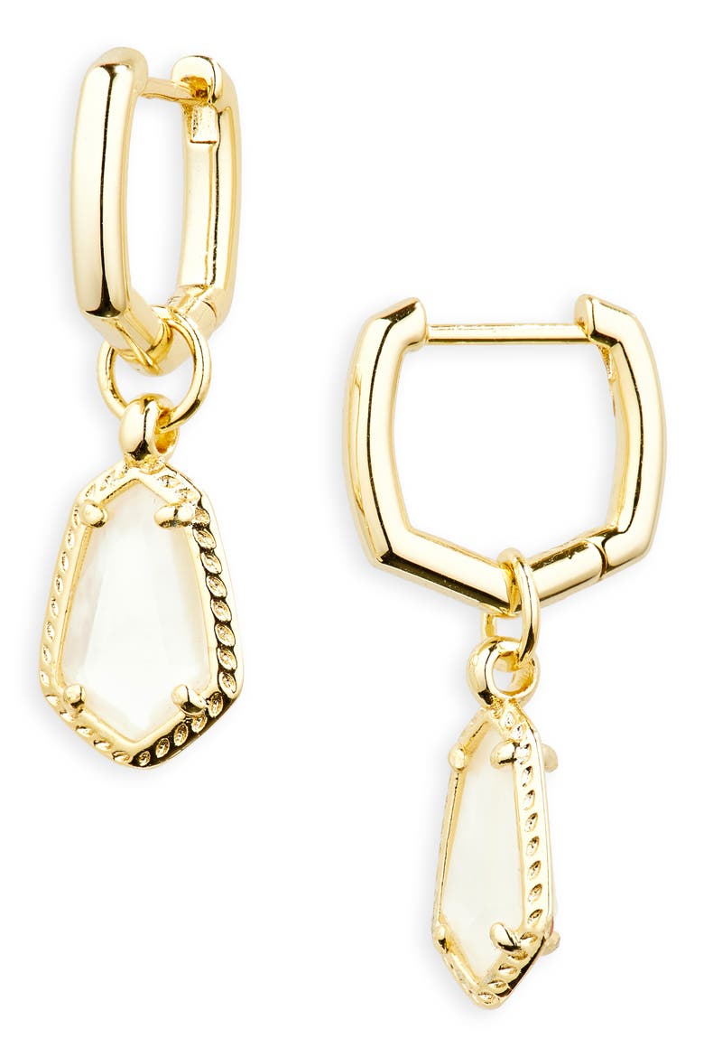 Alexandria Geometric Drop Huggie Hoop Earrings, Main, color, GOLD/ IVORY MOTHER OF PEARL