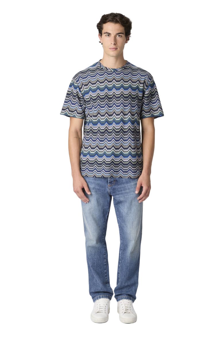 Crew Neck T-shirt With Geometric Zigzag, Main, color, Blue & Green