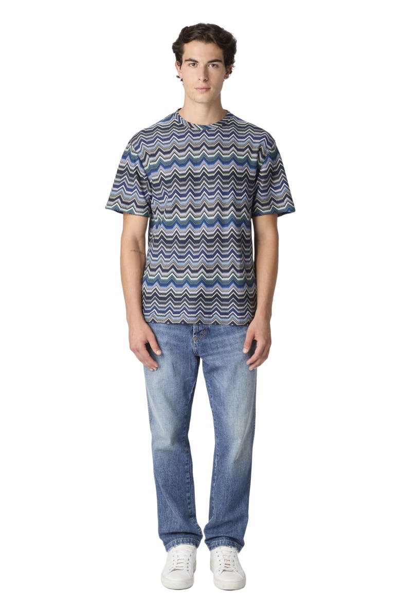 Missoni Crew Neck T-shirt With Geometric Zigzag, Main, color, Blue & Green