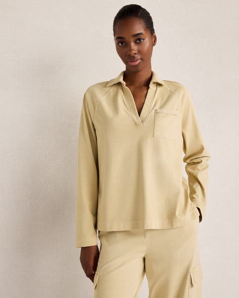 Garment-Dyed Organic Cotton Jersey Johnny Collar Top