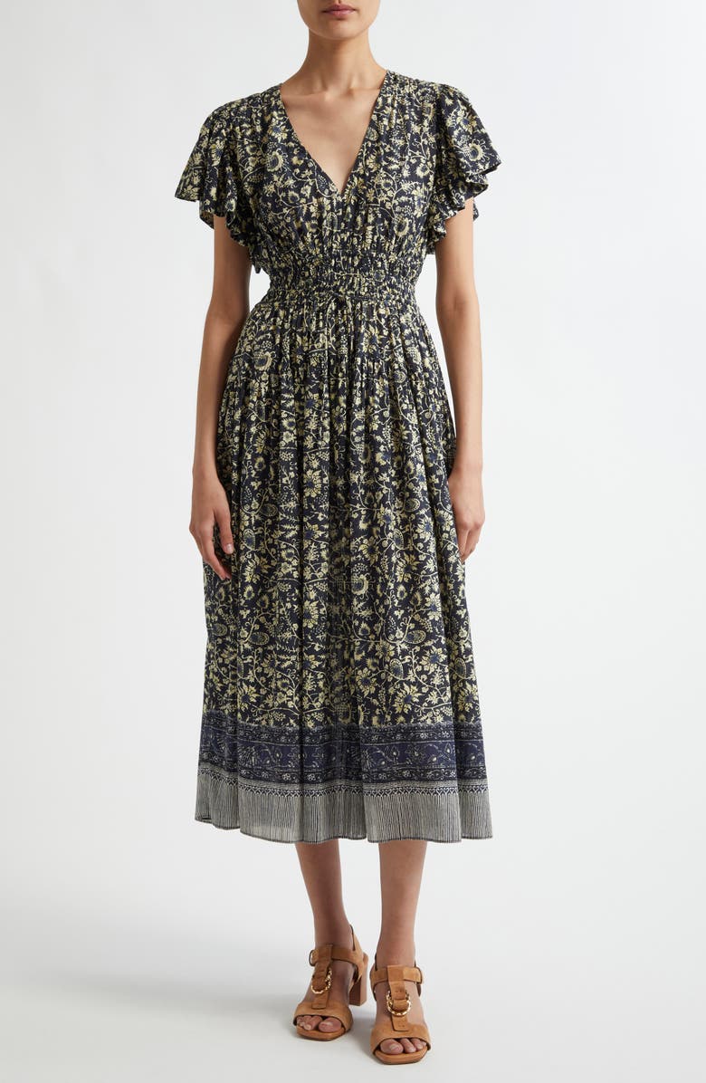 Ulla Johnson Lyria Floral Cotton Blend Midi Dress, Alternate, color, 