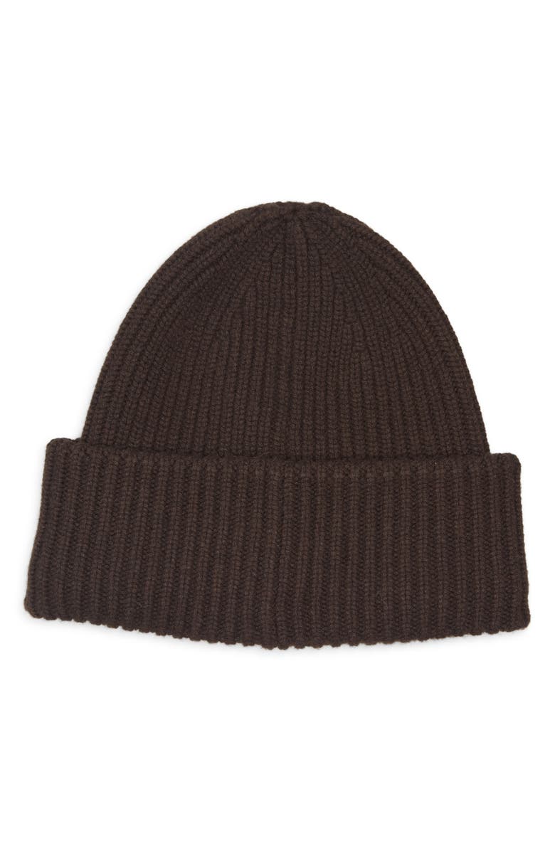 Moncler Logo Patch Virgin Wool & Cashmere Beanie, Alternate, color, Dark Brown