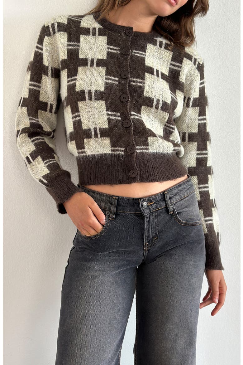 Anzio Check Cardigan, Alternate, color, CHECK BROWN