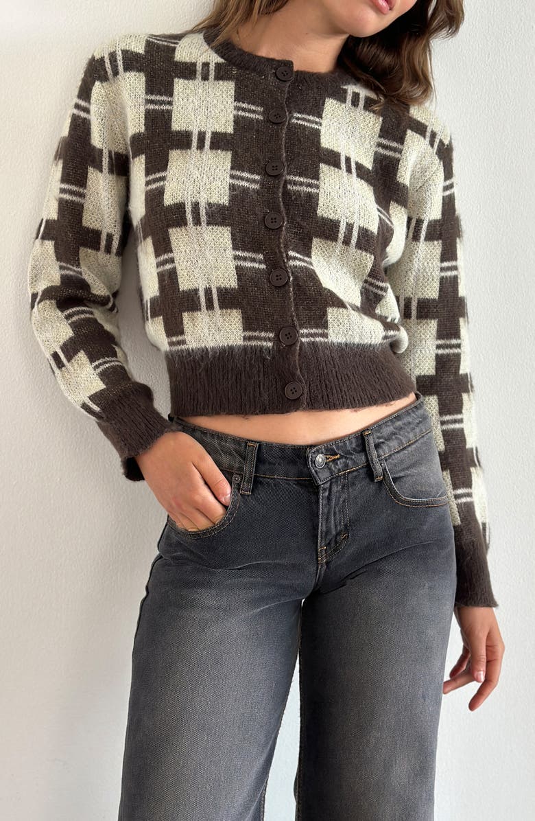 Motel Anzio Check Cardigan, Alternate, color, Check Brown