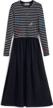 Desigual Long Sleeve Mixed Media Midi Dress