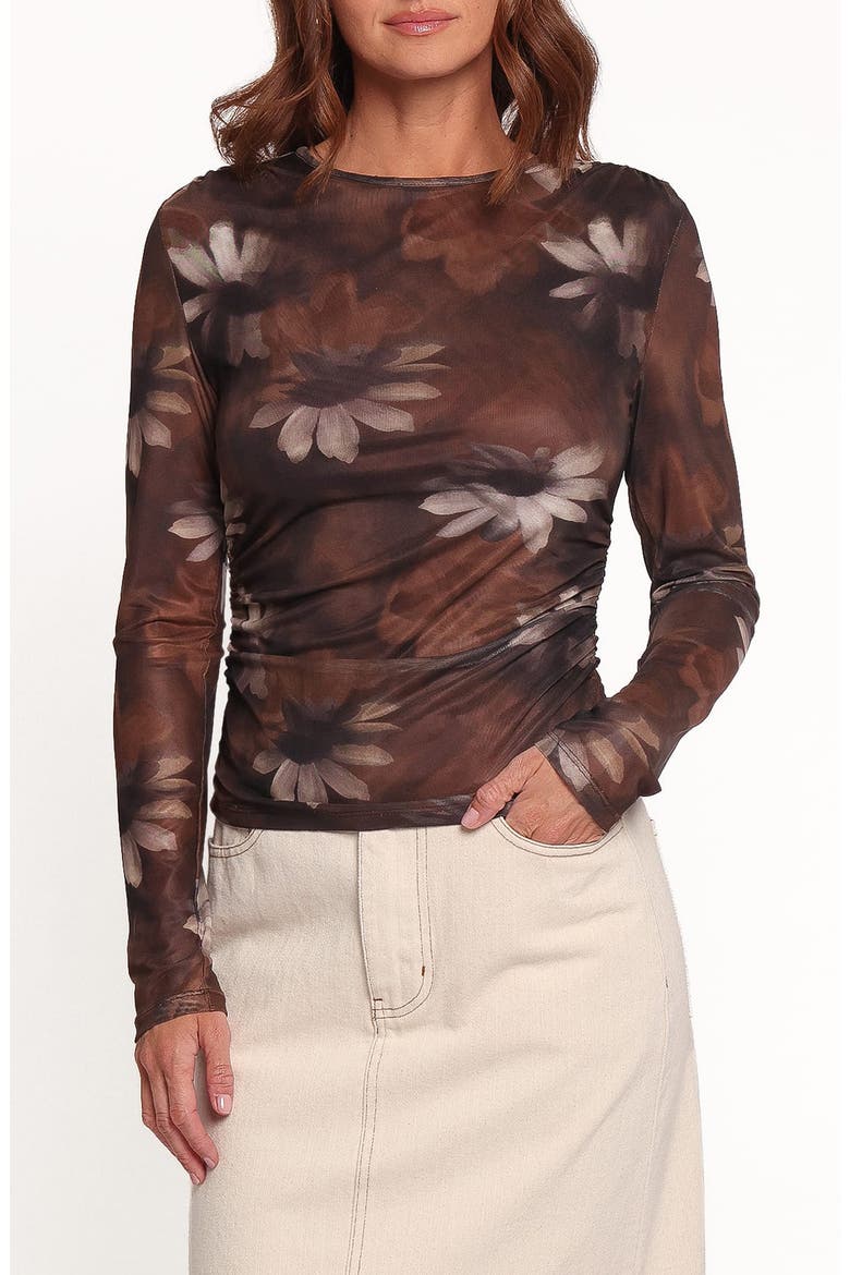 Sayber Floral Mesh Top, Main, color, BROWN FLORAL