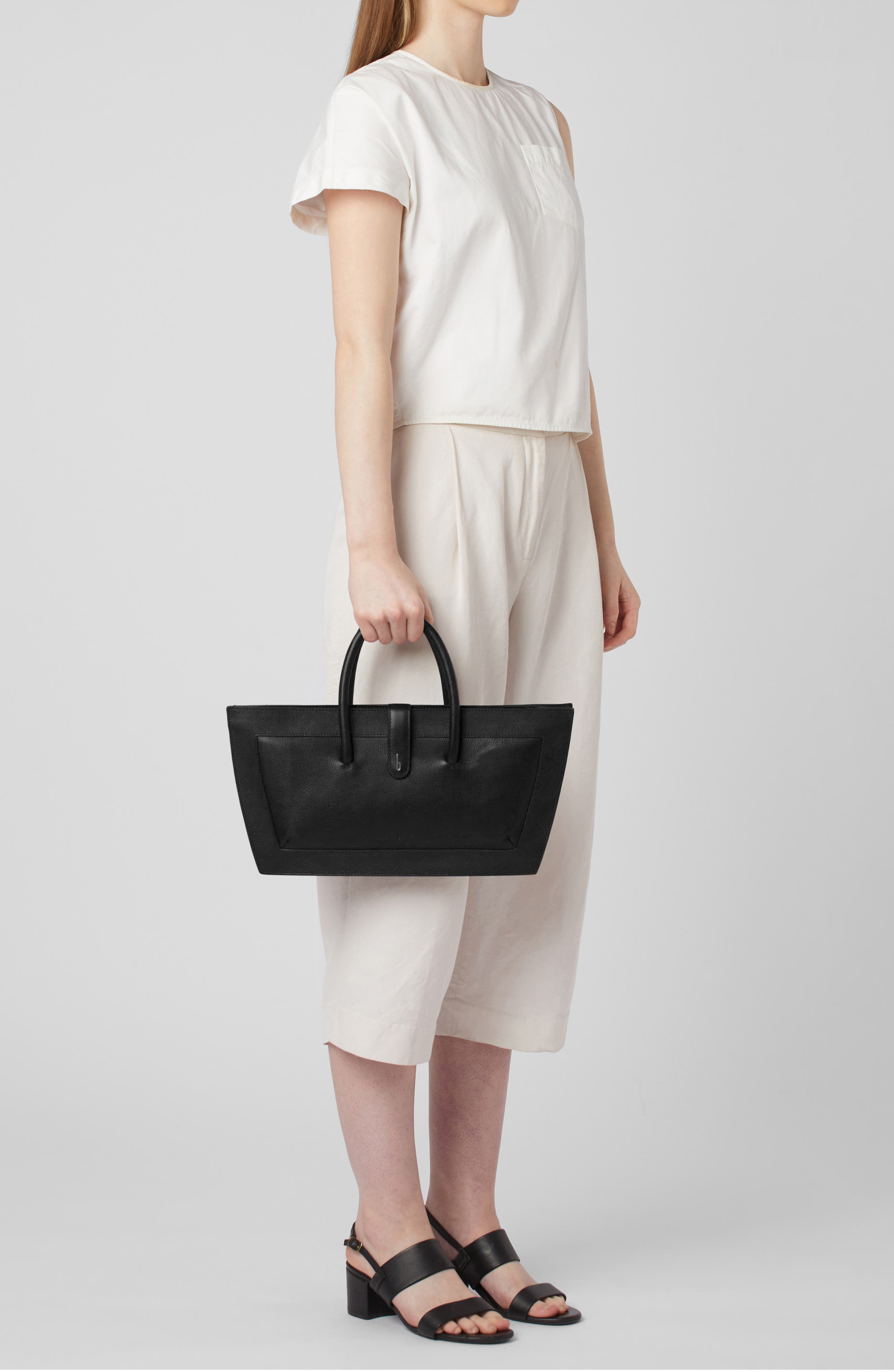 behno Frida Leather Baguette Top Handle Bag, Alternate, color, Black