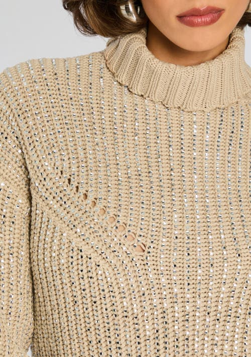 Retroféte Camden Embellished Turtleneck Sweater In Latte/silver
