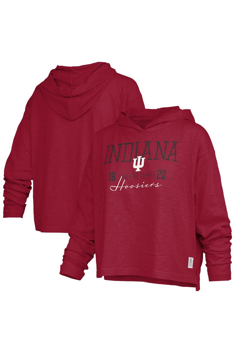 Women's Pressbox  Crimson Indiana Hoosiers Castillo Slub Waist Length Long Sleeve Hooded T-Shirt, Main, color, Crimson