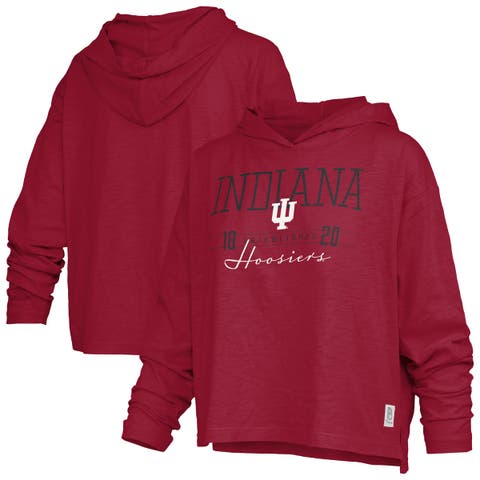 Women's Pressbox  Crimson Indiana Hoosiers Castillo Slub Waist Length Long Sleeve Hooded T-Shirt