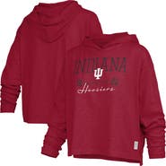 PRESSBOX Women's Pressbox Crimson Indiana Hoosiers Castillo Slub Waist Length Long Sleeve Hooded T-Shirt