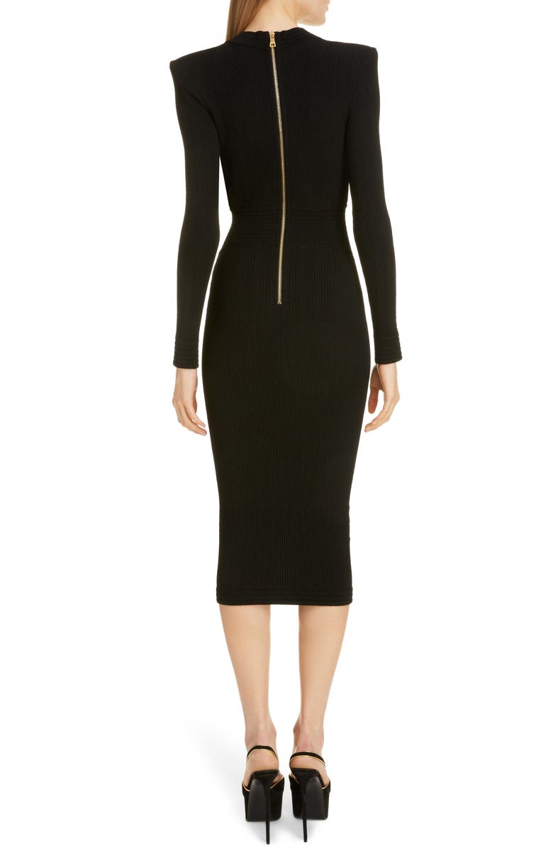 Balmain Lace-Up Long Sleeve Midi Sweater Dress, Alternate, color, 