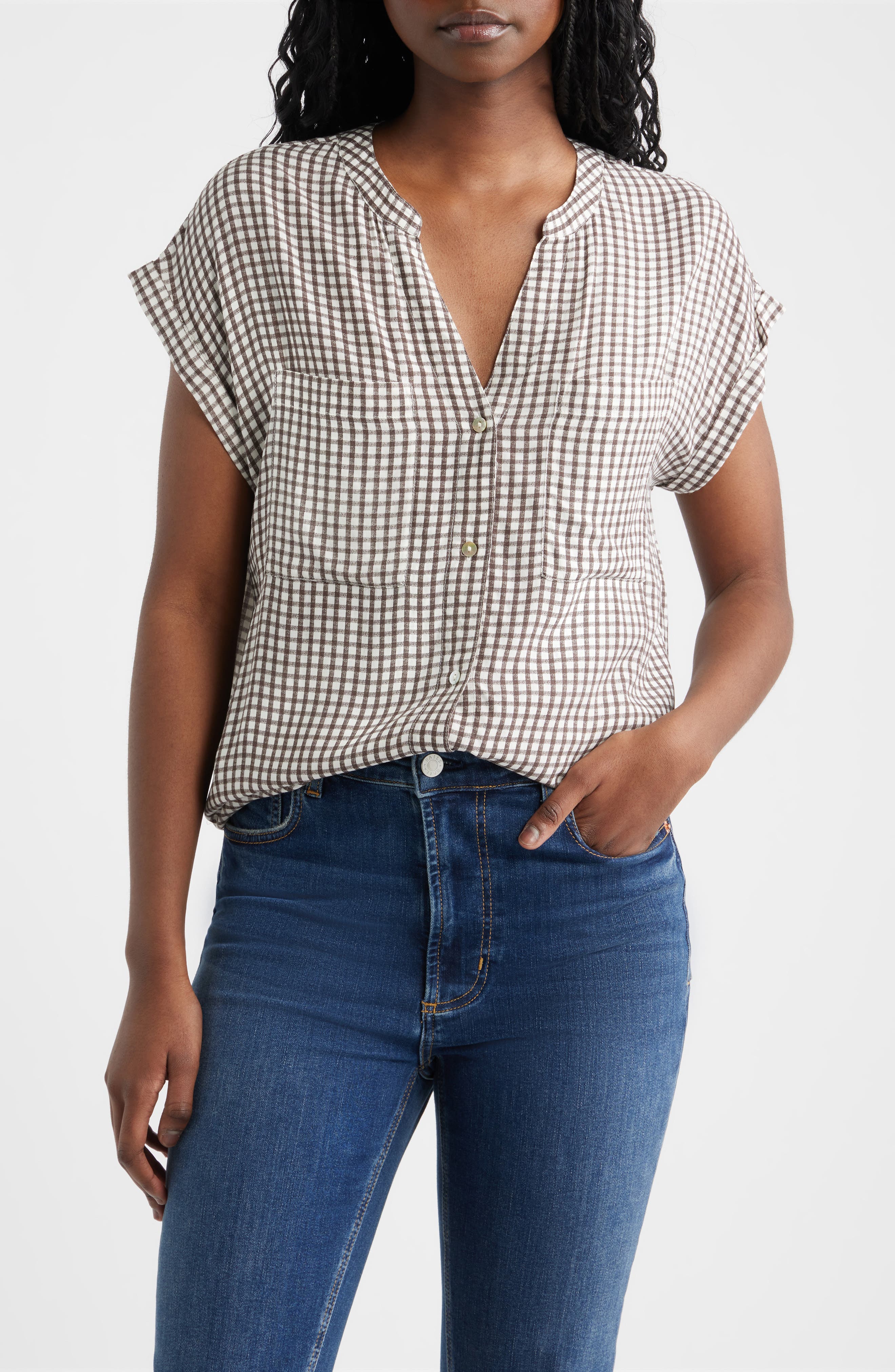 Mel Patch Pocket Gingham Button-Up Shirt