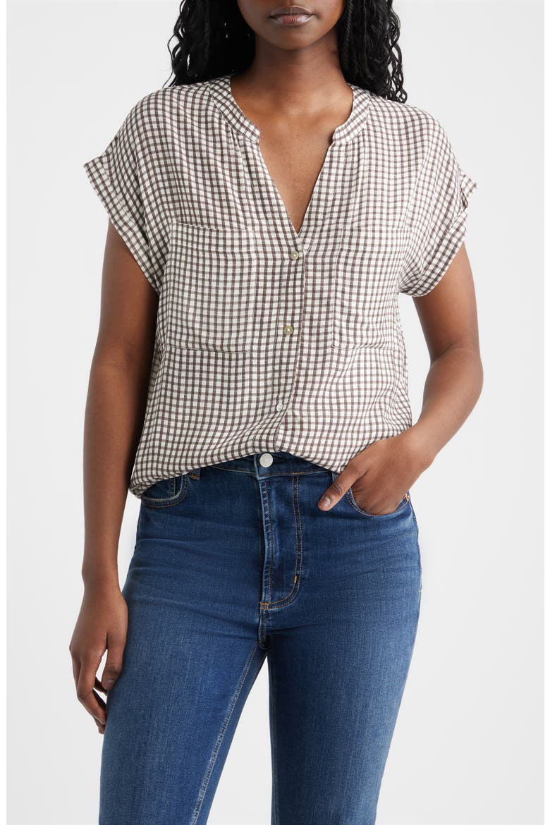 Mel Patch Pocket Gingham Button-Up Shirt, Main, color, ESPRESSO GINGHAM
