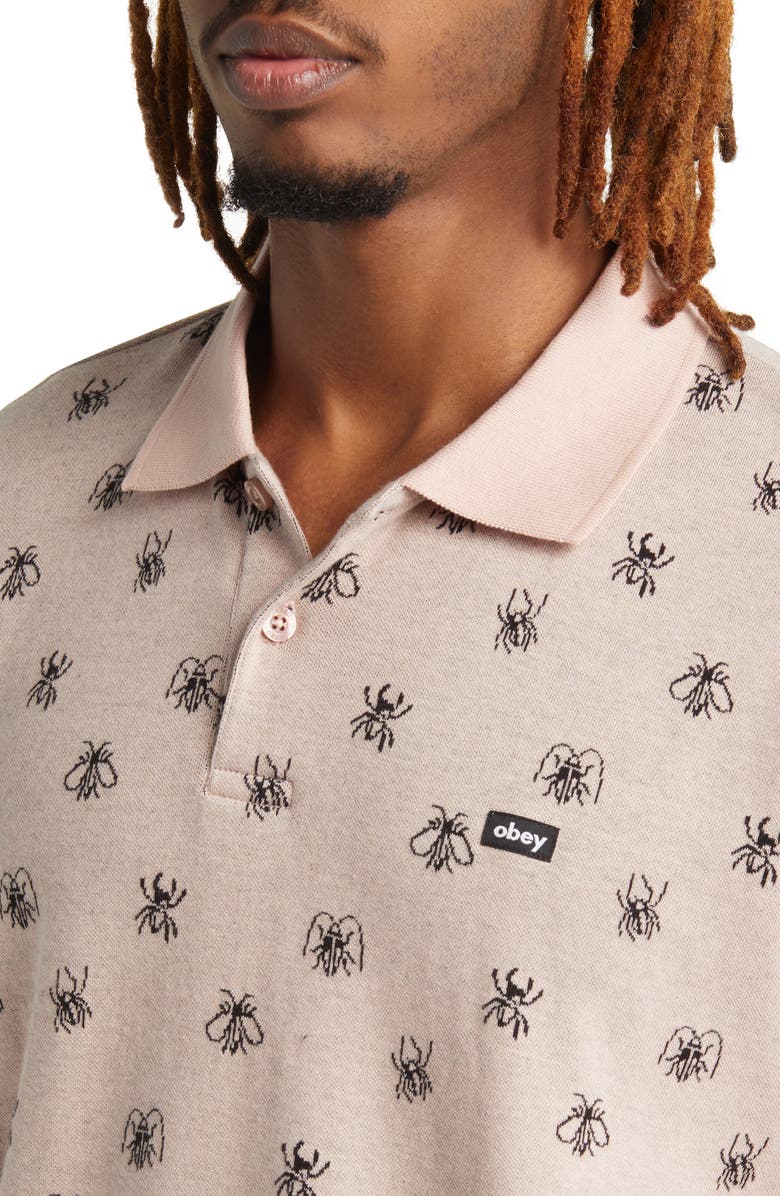 Obey Pest Long Sleeve Jacquard Piqué Polo, Alternate, color, 
