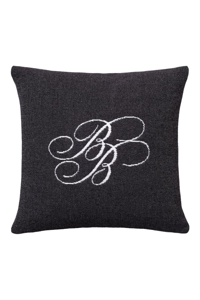 Monogram Logo Cotton Throw Pillow, Main, color, BLACK
