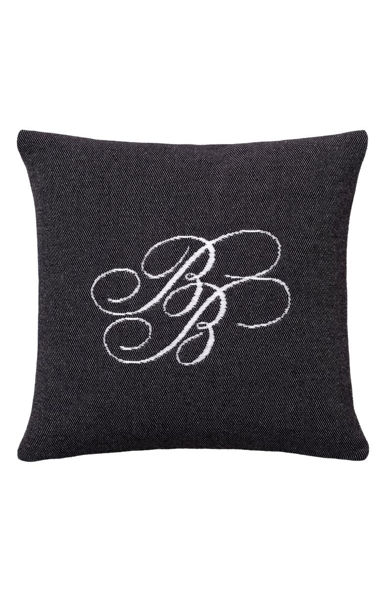 Brooks Brothers Monogram Logo Cotton Throw Pillow, Main, color, Black