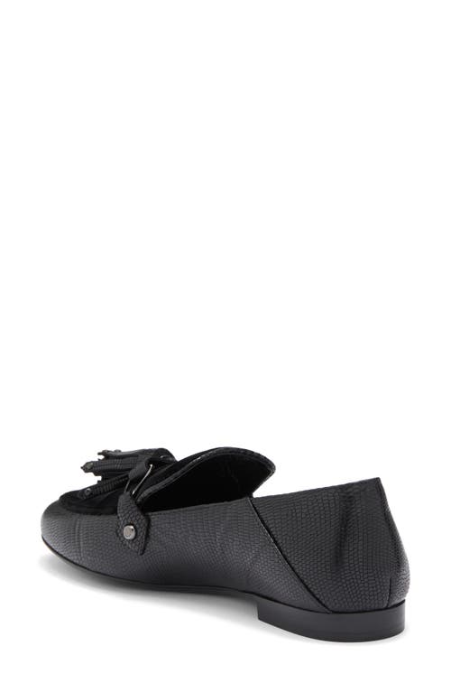 Longchamp Tassel Snakeskin Embossed Loafer In Black