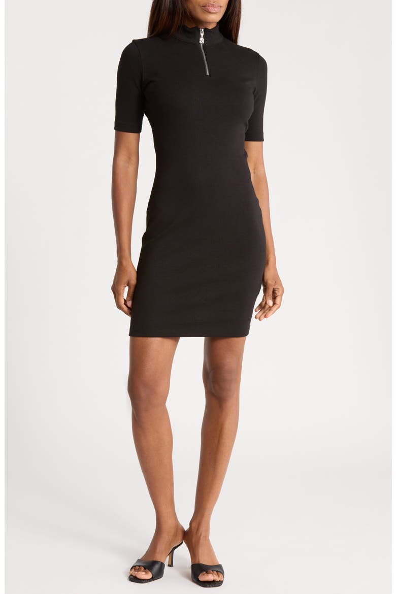Nasiia Short Sleeve Quarter Zip Dress, Main, color, BLACK