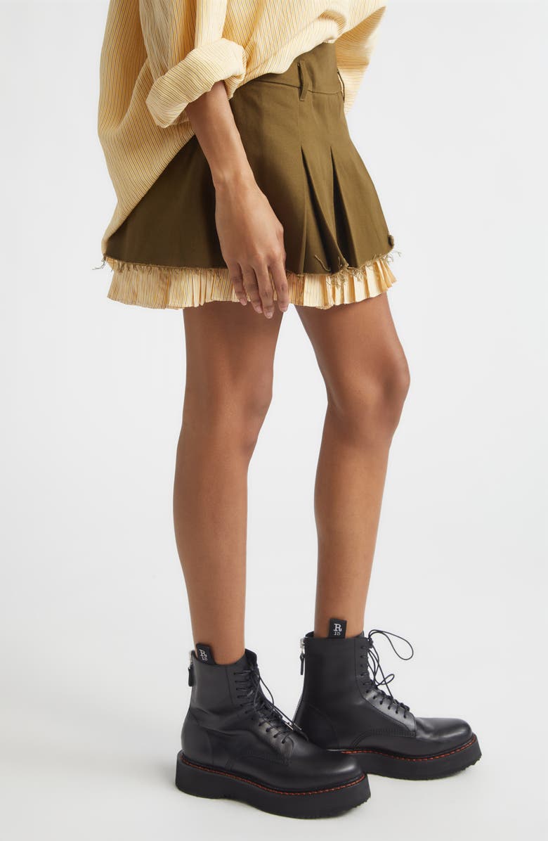 R13 Pleated Layered Miniskirt, Alternate, color, Olive Green